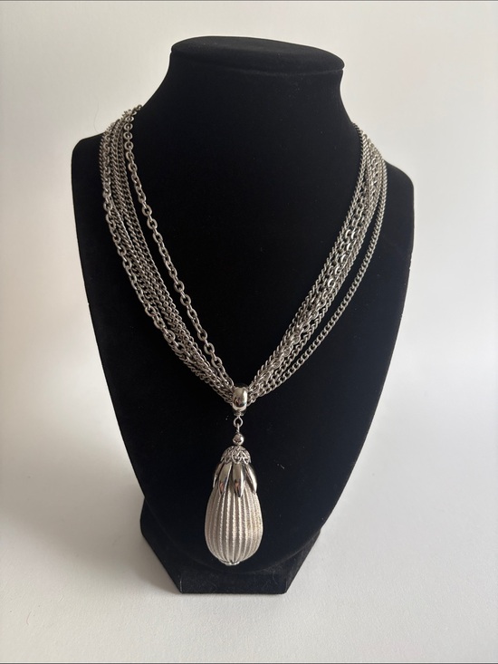 Jewelry - Silver Multi Chain Necklace Teardrop Pendant Women Jewelry